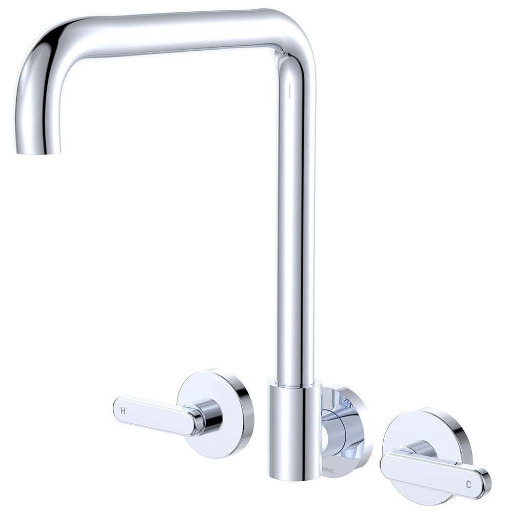 Fienza Kaya Lever Taps Squareline Wall Set, Chrome