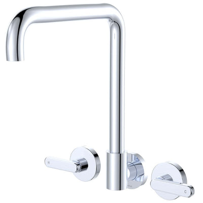 Fienza Kaya Lever Taps Squareline Wall Set, Chrome