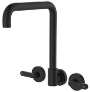 Fienza Kaya Lever Taps Squareline Wall Set, Matte Black