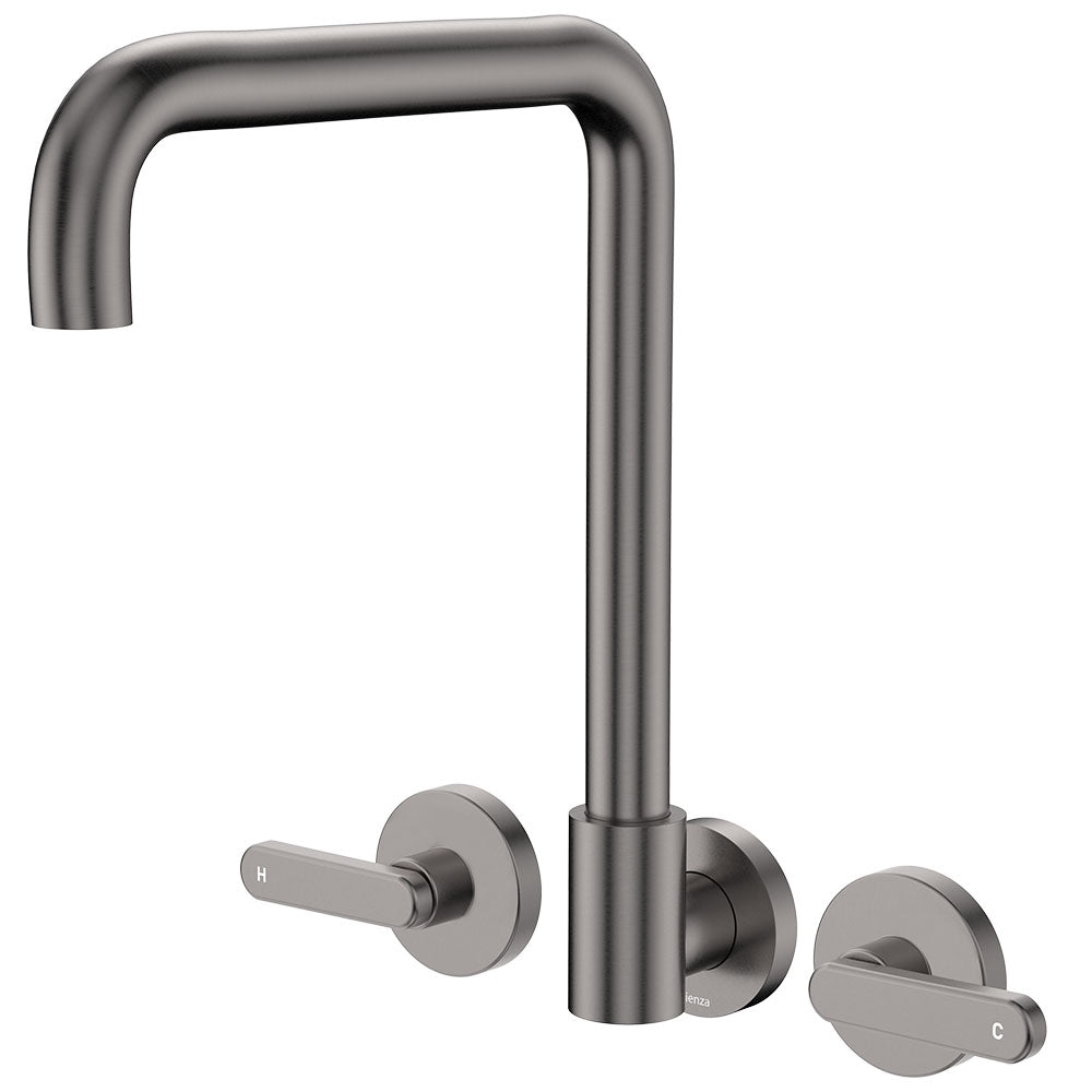 Fienza Kaya Lever Taps Squareline Wall Set, Gun Metal