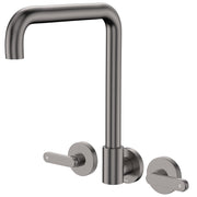 Fienza Kaya Lever Taps Squareline Wall Set, Gun Metal