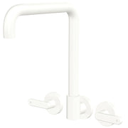 Fienza Kaya Lever Taps Squareline Wall Set, Matte White