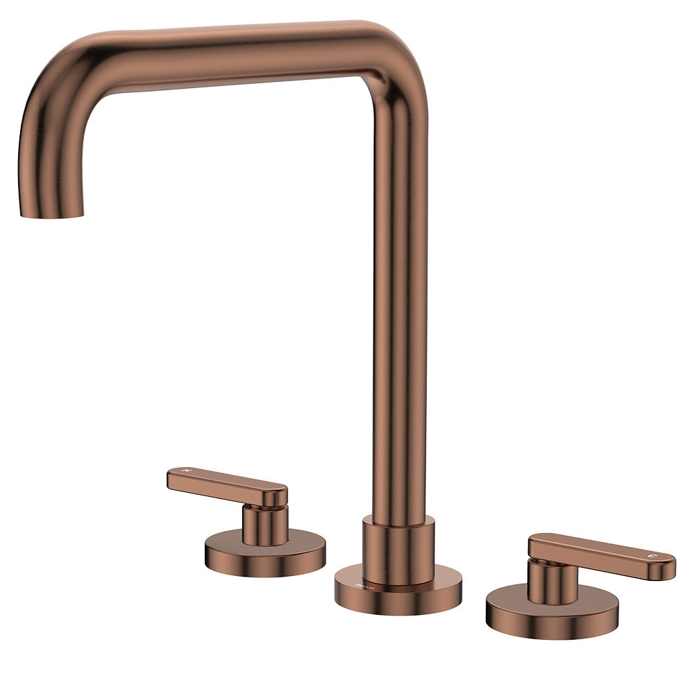 Fienza Kaya Lever Taps Squareline Hob Set, Brushed Copper