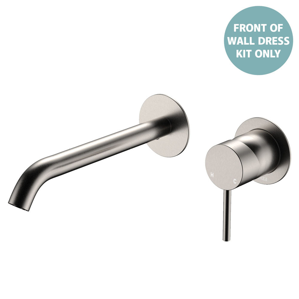 Fienza Kaya Basin/Bath Wall Mixer Dress Kit Set Round Plates 200mm Outlet, Brushed Nickel