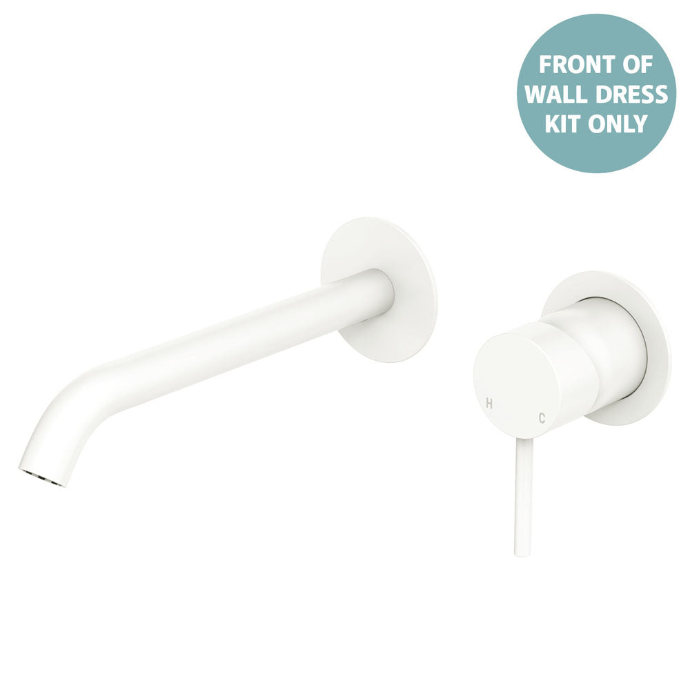 Fienza Kaya Basin/Bath Wall Mixer Dress Kit Set Round Plates 200mm Outlet, Matte White
