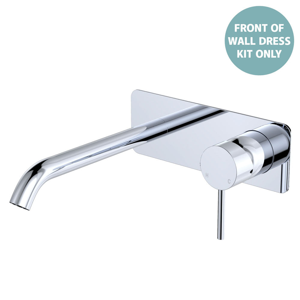 Fienza Kaya Basin/Bath Wall Mixer Set Rectangular Plate 160mm Outlet, Chrome