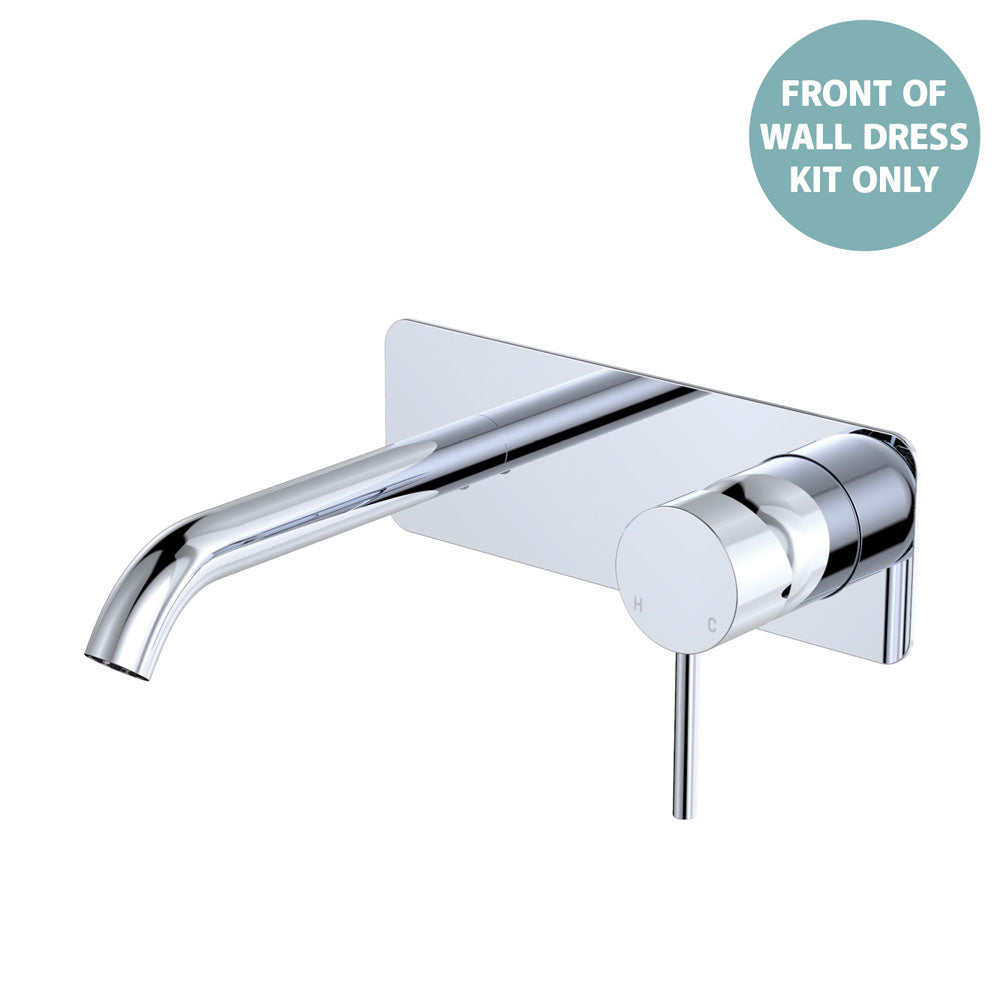 Fienza Kaya Basin/Bath Wall Mixer Set Rectangular Plate 160mm Outlet, Chrome