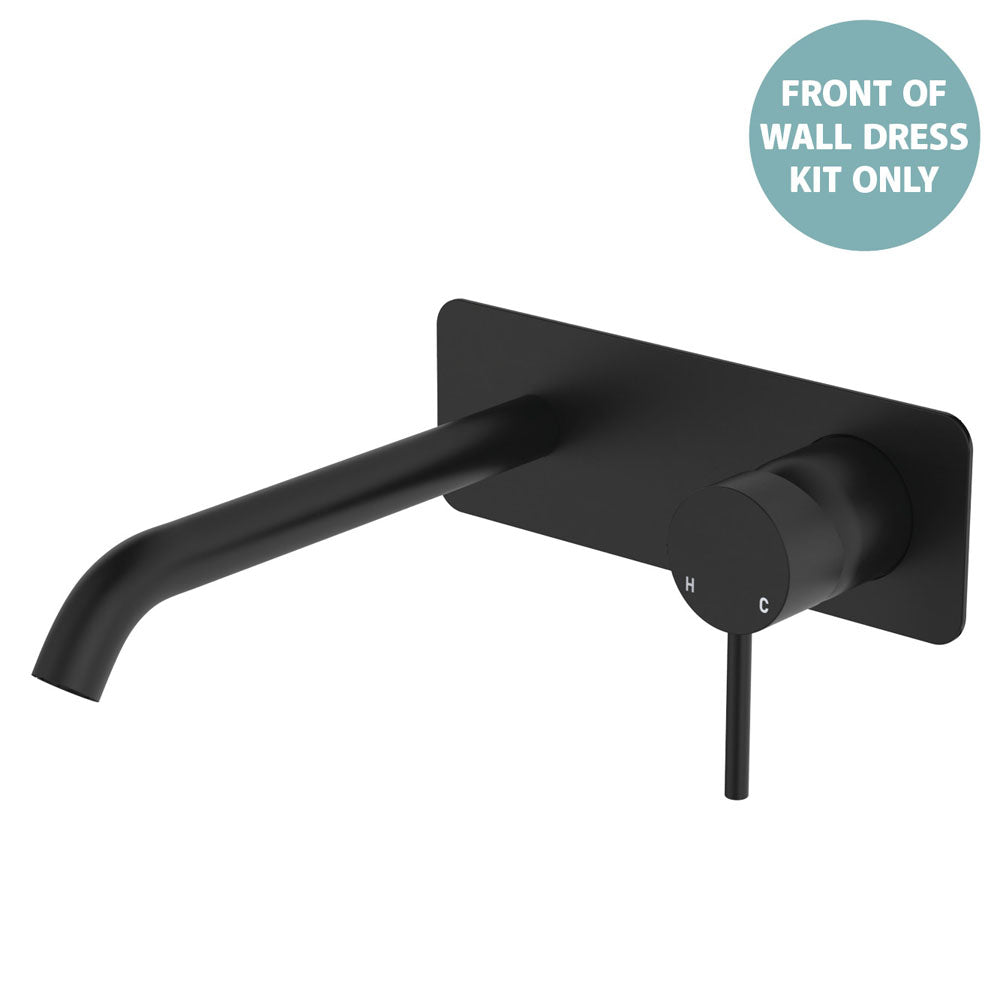 Fienza Kaya Basin/Bath Wall Mixer Set Rectangular Plate 200mm Outlet, Matte Black