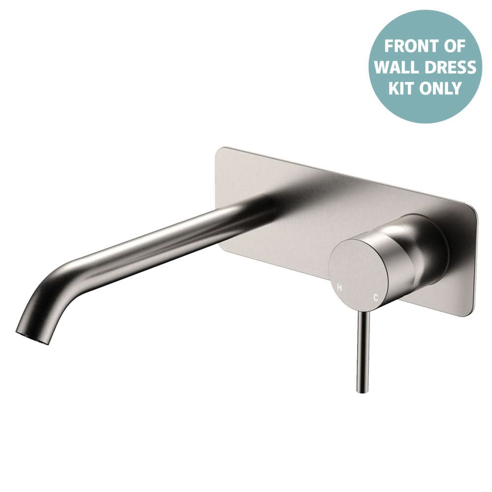Fienza Kaya Basin/Bath Wall Mixer Dress Kit Set Rectangular Plate 200mm Outlet, Brushed Nickel