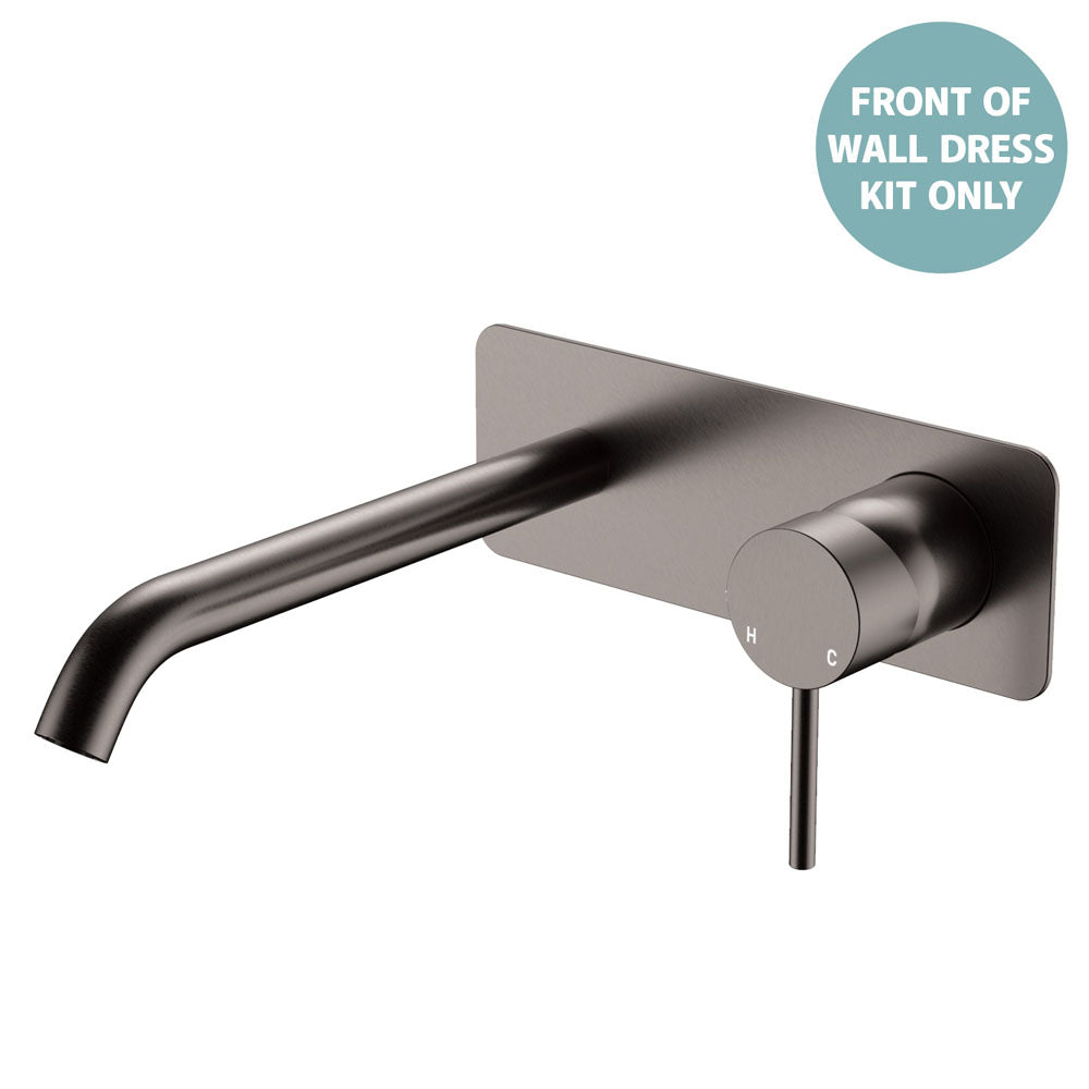 Fienza Kaya Basin/Bath Wall Mixer Dress Kit Set Rectangular Plate 200mm Outlet, Gun Metal