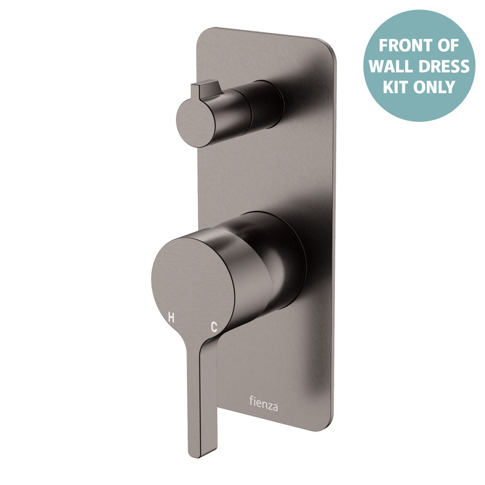 Fienza Sansa Wall Diverter Mixer Small Rectangular Plate, Gun Metal