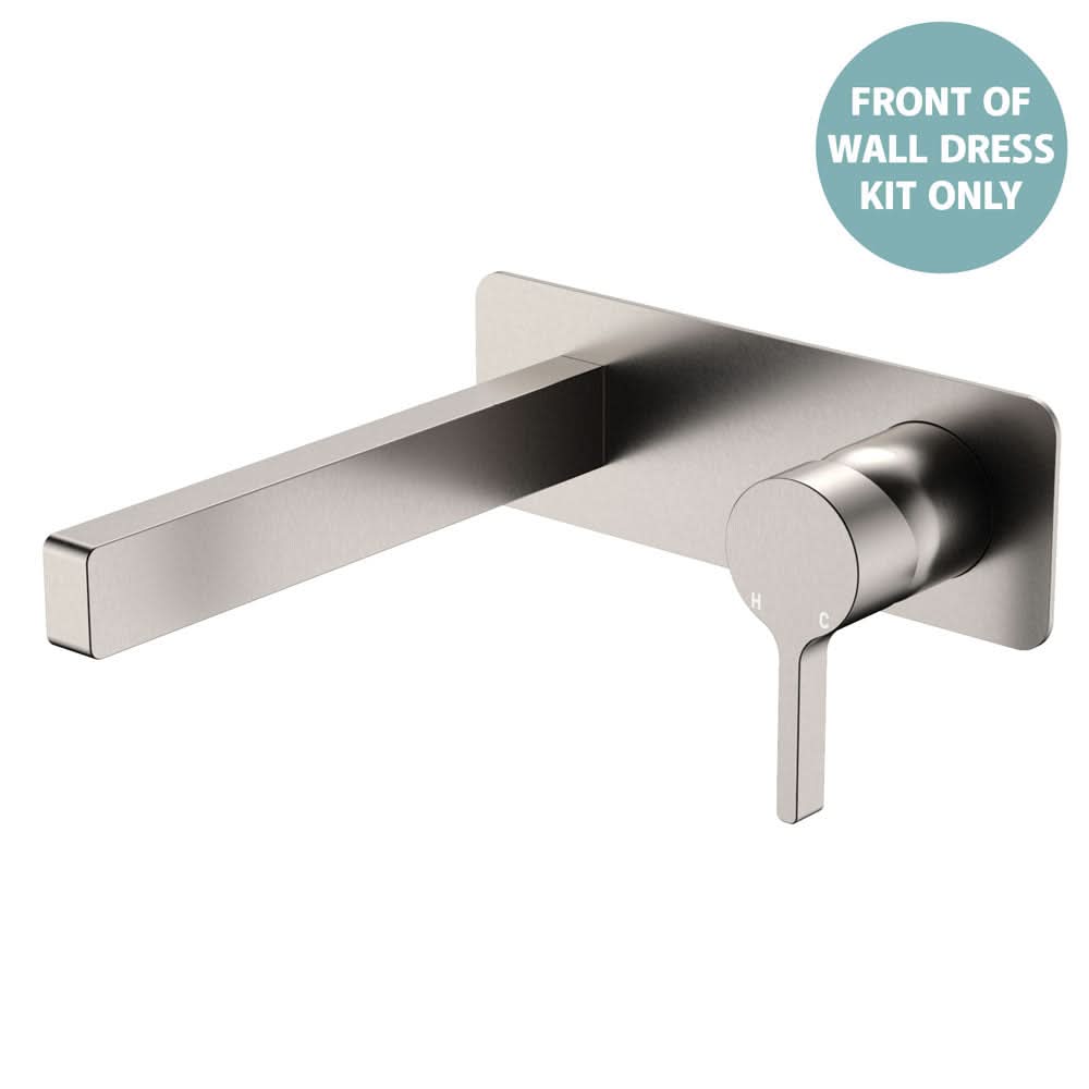 Fienza Sansa Wall Basin Mixer Dress Kit Set Rectangular Plate 180mm Outlet Sus30, Brushed Nickel