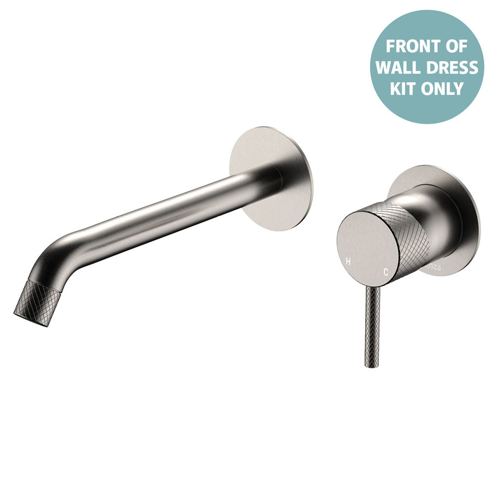 Fienza Axle Basin/Bath Wall Mixer Set Round Plates 200mm Outlet, Brushed Nickel