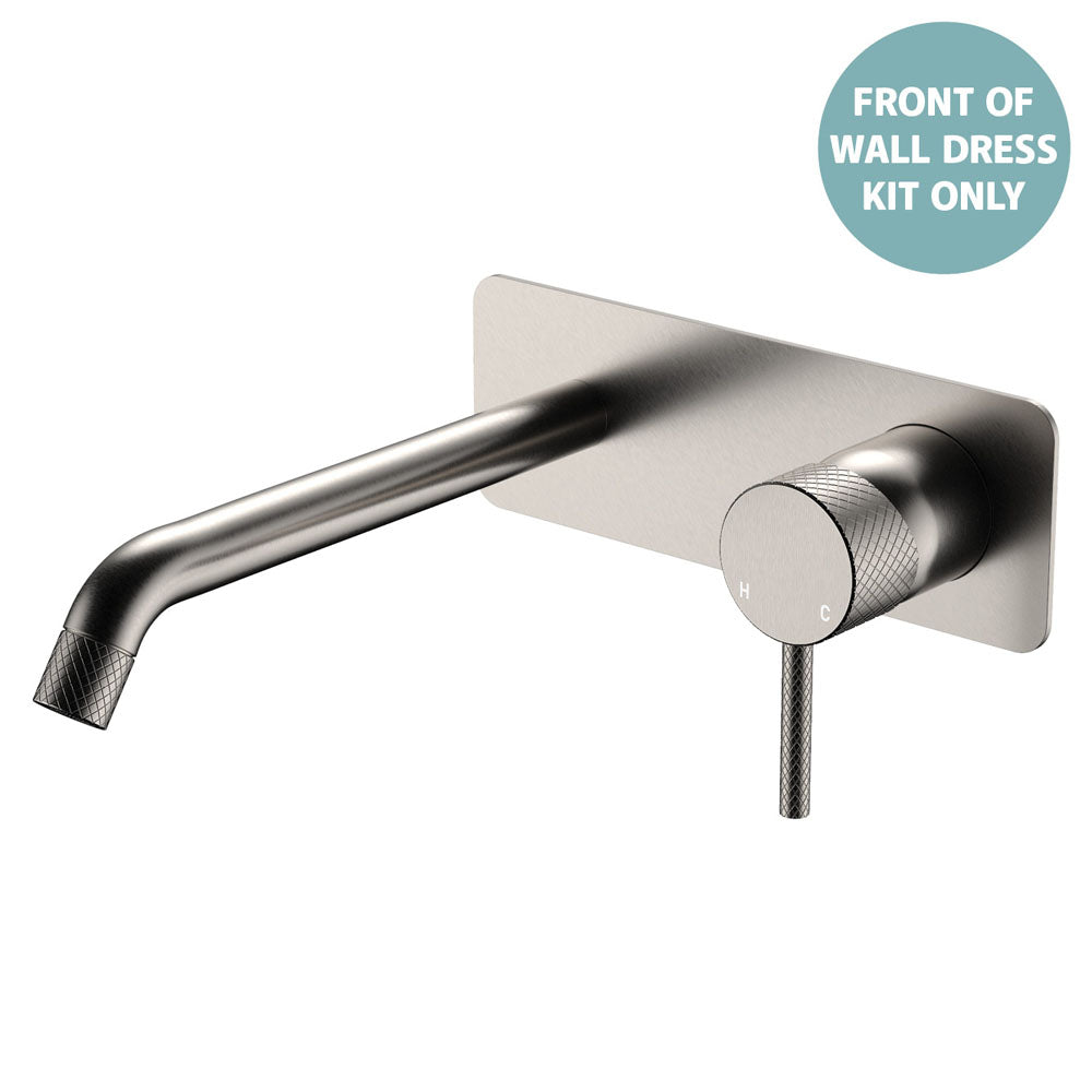 Fienza Axle Basin/Bath Wall Mixer Set Rectangular Plate 200mm Outlet, Brushed Nickel