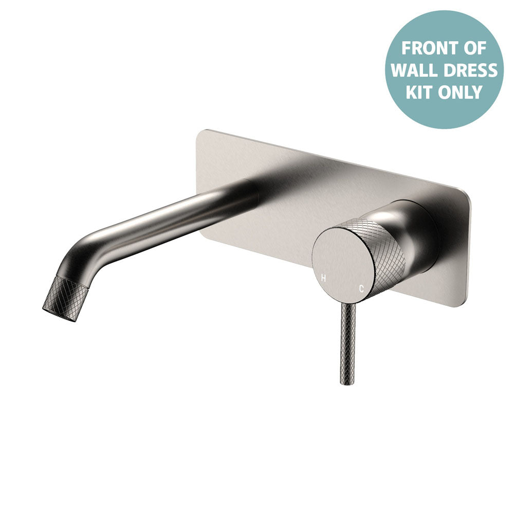 Fienza Axle Basin/Bath Wall Mixer Set Rectangular Plate 160mm Outlet, Brushed Nickel