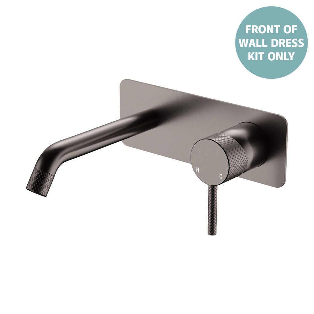 Fienza Axle Basin/Bath Wall Mixer Set Square Plate 160mm Outlet, Gun Metal