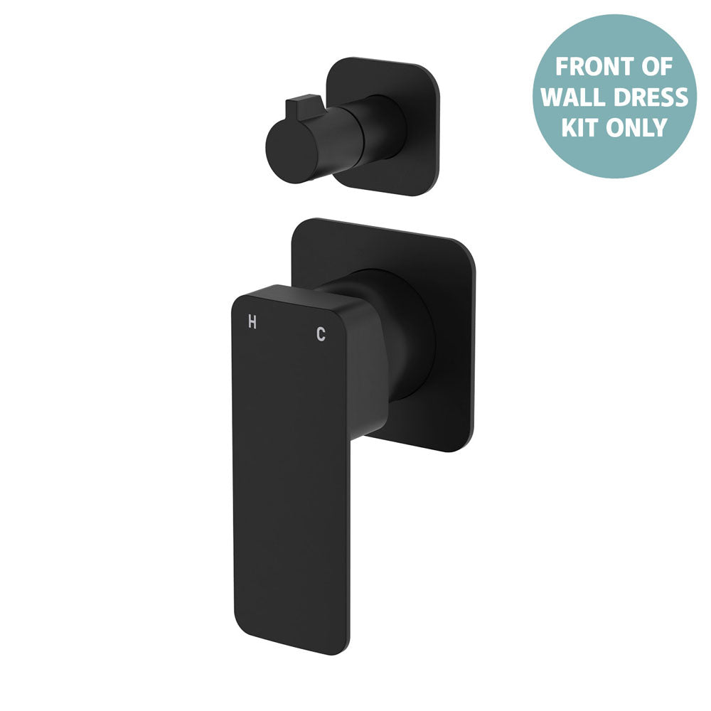Fienza Tono Wall Diverter Mixer Small Square Plates, Matte Black