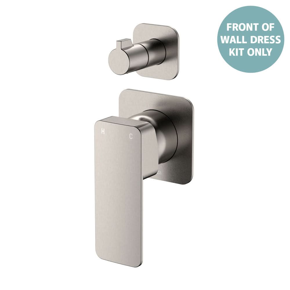 Fienza Tono Wall Diverter Mixer Dress Kit Small Square Plates, Brushed Nickel