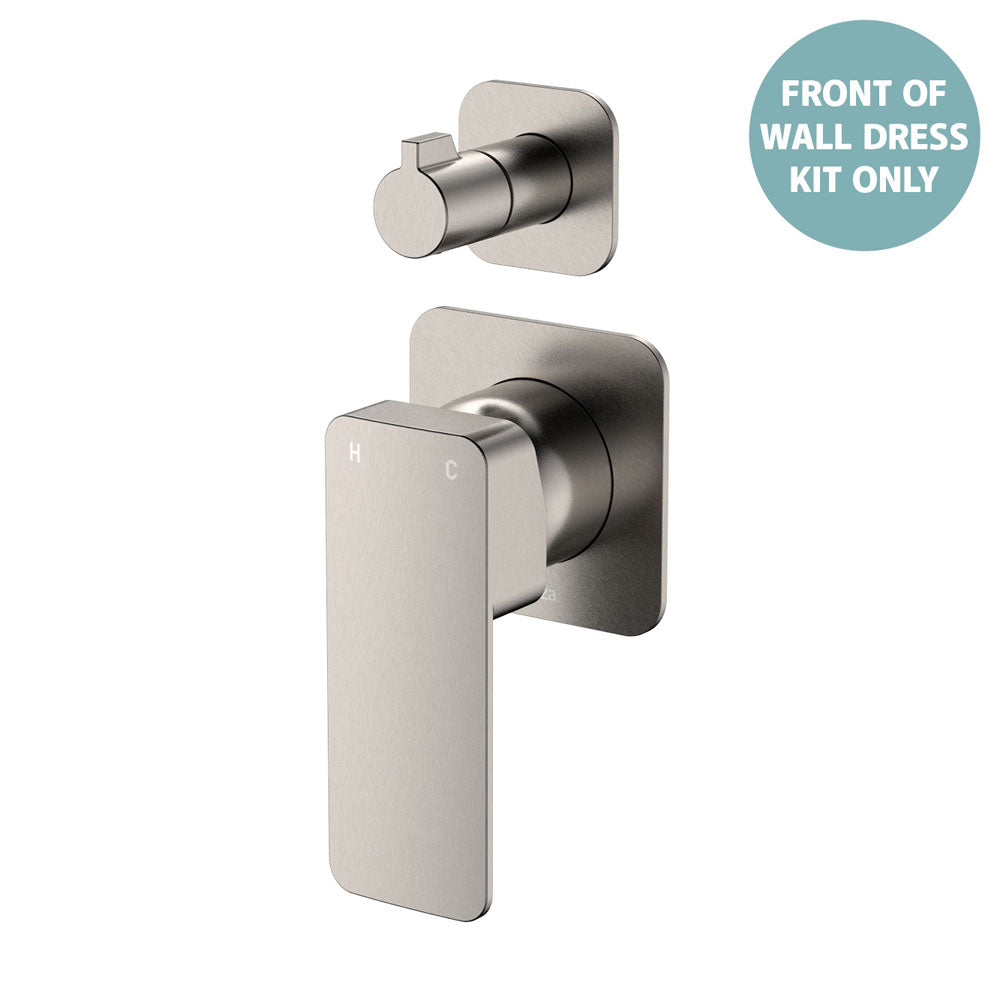 Fienza Tono Wall Diverter Mixer Small Square Plates, Brushed Nickel