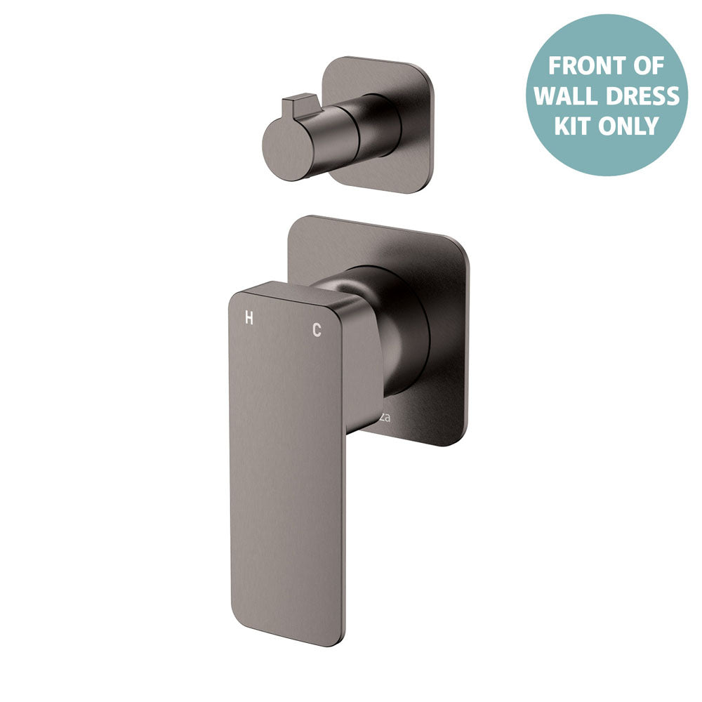 Fienza Tono Wall Diverter Mixer Small Square Plates, Gun Metal