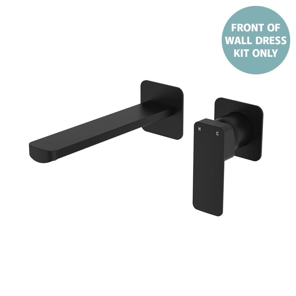 Fienza Tono Basin/Bath Wall Mixer Set Dress Kit Square Plates 200mm Outlet, Matte Black