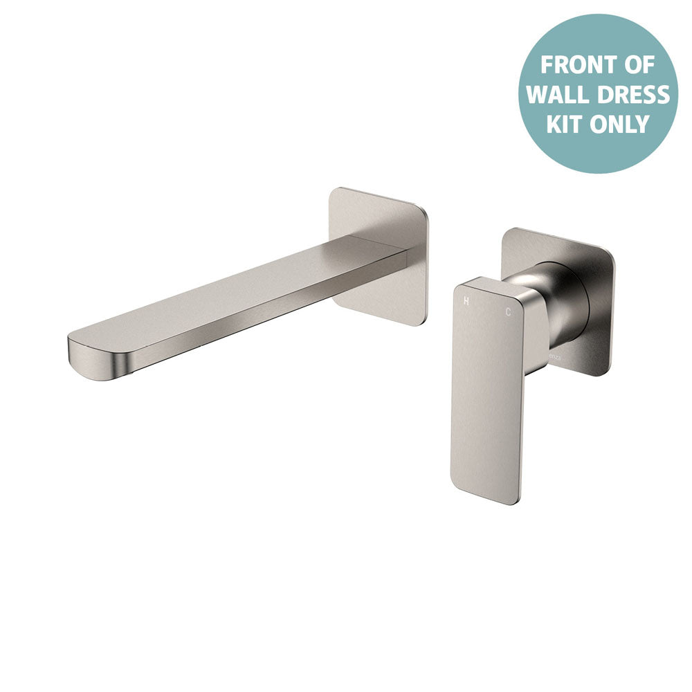 Fienza Tono Basin/Bath Wall Mixer Set Dress Kit Square Plates 200mm Outlet Sus30, Brushed Nickel