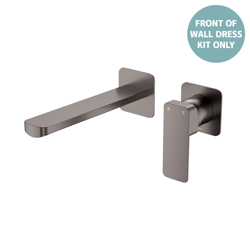 Fienza Tono Basin/Bath Wall Mixer Set Dress Kit Square Plates 200mm Outlet, Gun Metal