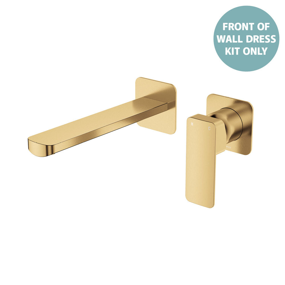 Fienza Tono Basin/Bath Wall Mixer Set Dress Kit Square Plates 200mm Outlet, Urban Brass