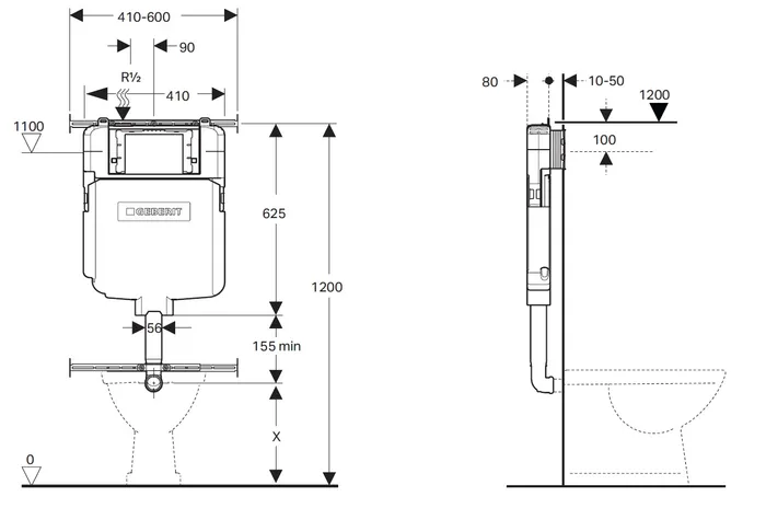 Geberit Sigma 8 In-Wall Cistern for Floor Mounted / Wall-Faced Pan