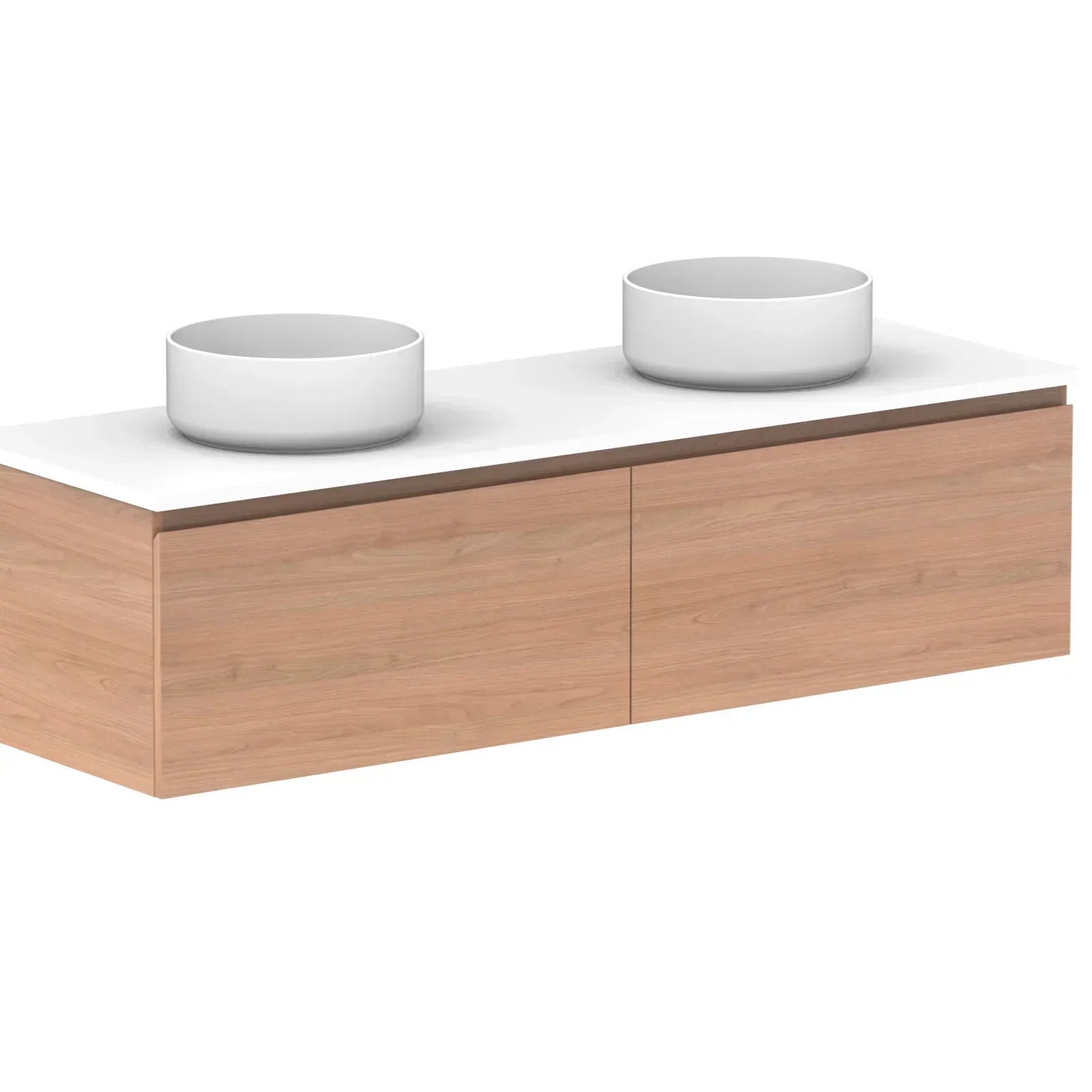 ADP Glacier Benchtop Slim Wall Hung Vanity All Drawer - Ideal Bathroom CentreGLLFAS1500WHDCP1500mmDouble Bowl BasinLite Fresh White Interior