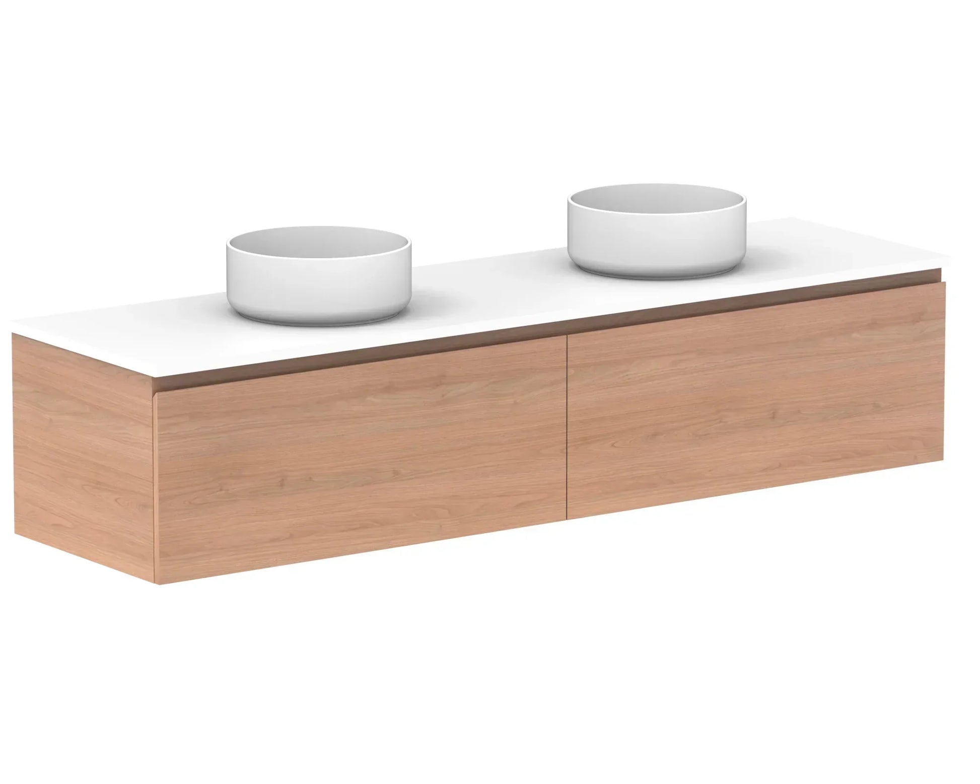 ADP Glacier Benchtop Slim Wall Hung Vanity All Drawer - Ideal Bathroom CentreGLLFAS1800WHDCP1800mmDouble Bowl BasinLite Fresh White Interior