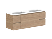 ADP Glacier Door & Drawer Twin Wall Hung Vanity - 1500mm / Cast Marble Moulded Top / Double Bowl