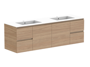 ADP Glacier Door & Drawer Twin Wall Hung Vanity - 1800mm / Cast Marble Moulded Top / Double Bowl
