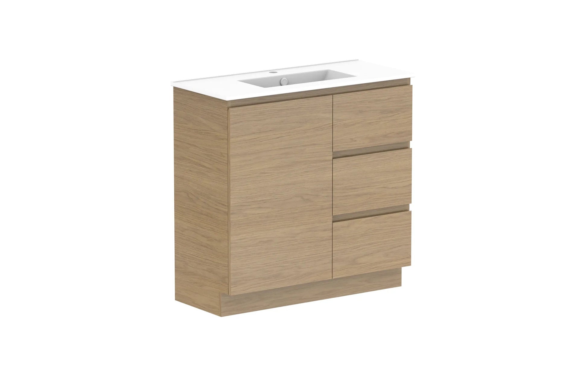 ADP Glacier Ensuite Door and Drawer Trio Freestanding Vanity - 900mm / Ceramic Moulded Top / Centre Bowl