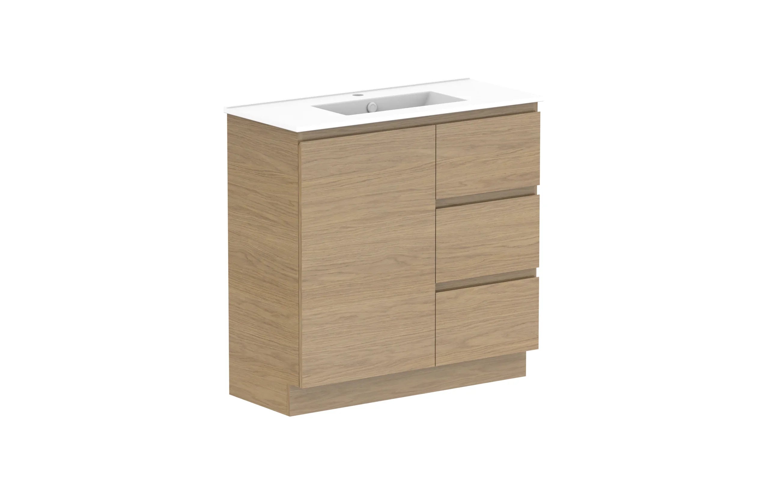 ADP Glacier Ensuite Door and Drawer Trio Freestanding Vanity - 900mm / Ceramic Moulded Top / Centre Bowl