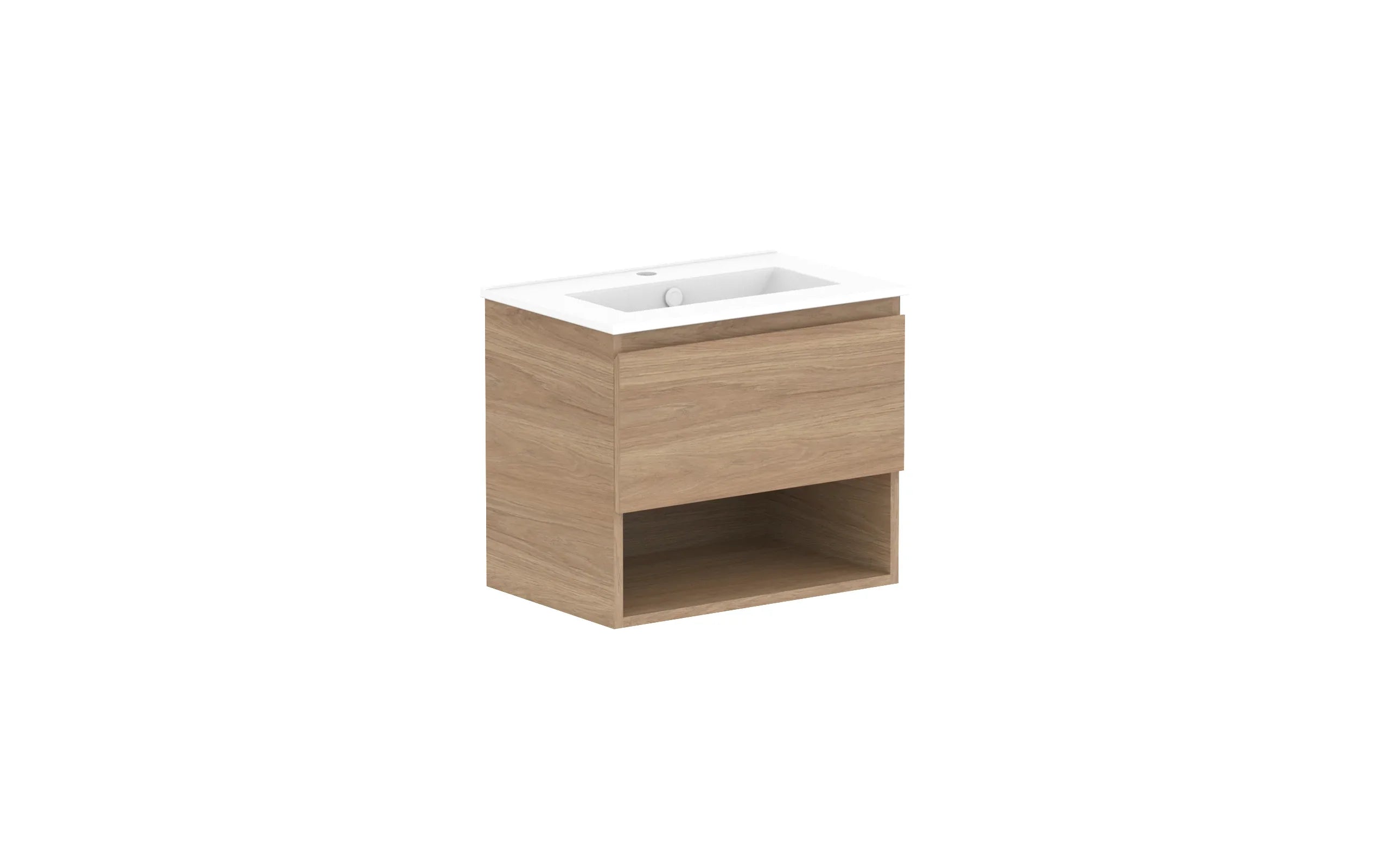 ADP Glacier Shelf Ensuite Slim Wall Hung Vanity - 600mm / Ceramic Moulded Top / Centre Bowl