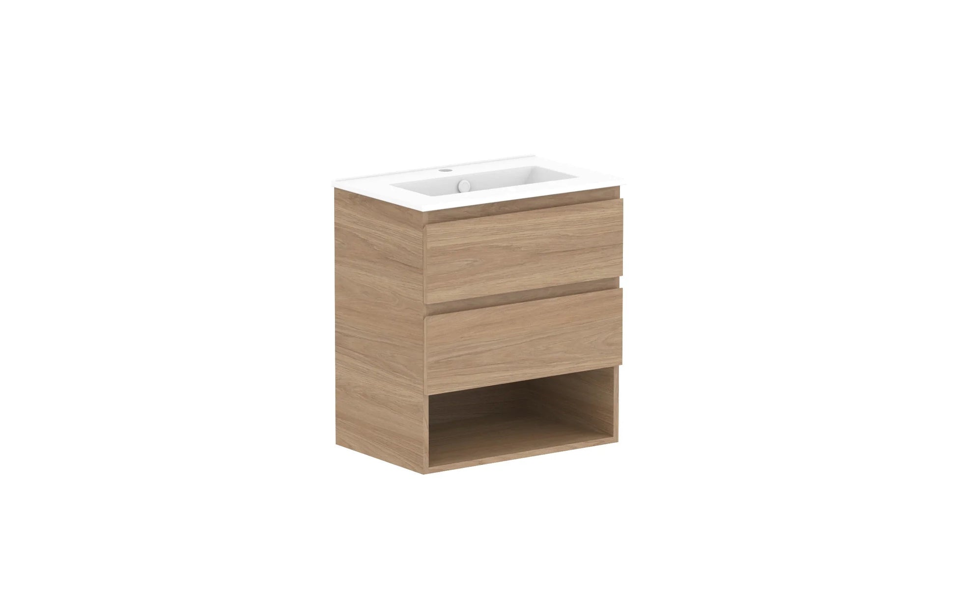 ADP Glacier Shelf Ensuite Twin Wall Hung Vanity - 600mm / Ceramic Moulded Top / Centre Bowl