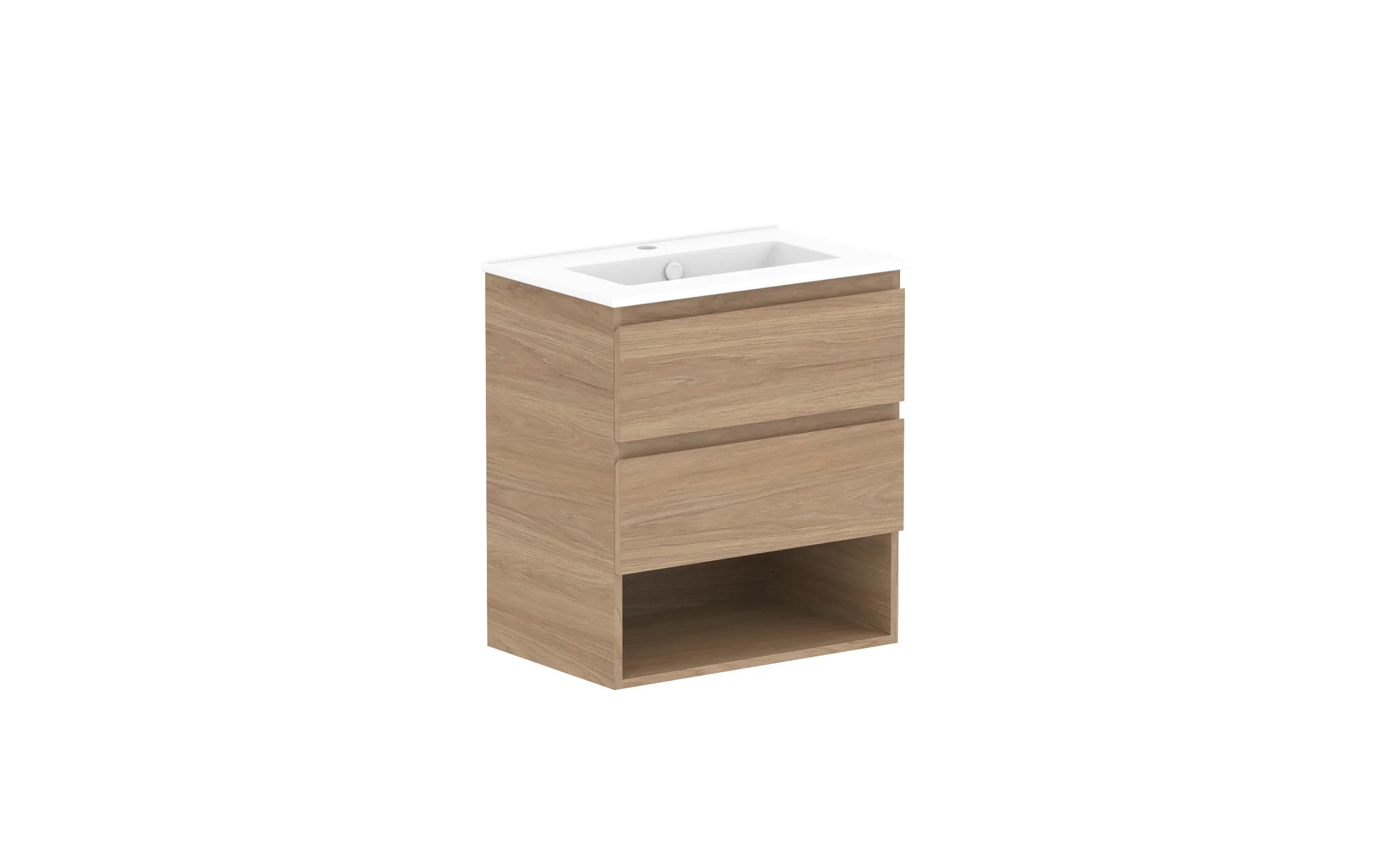 ADP Glacier Shelf Ensuite Twin Wall Hung Vanity - 600mm / Ceramic Moulded Top / Centre Bowl