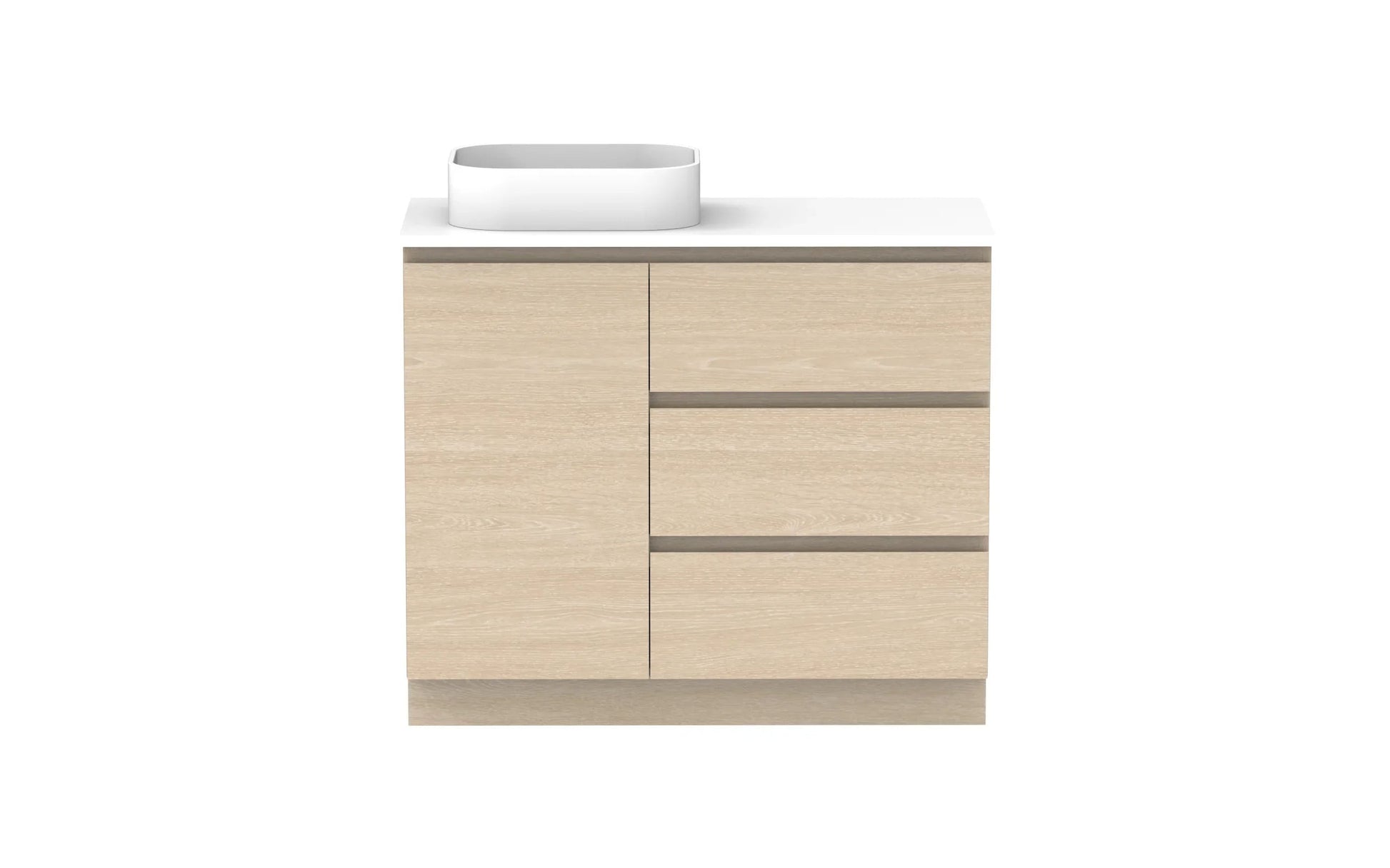 ADP Glacier Hamper Freestanding Vanity - 1050mm / Stone Benchtop / Left Hand Bowl