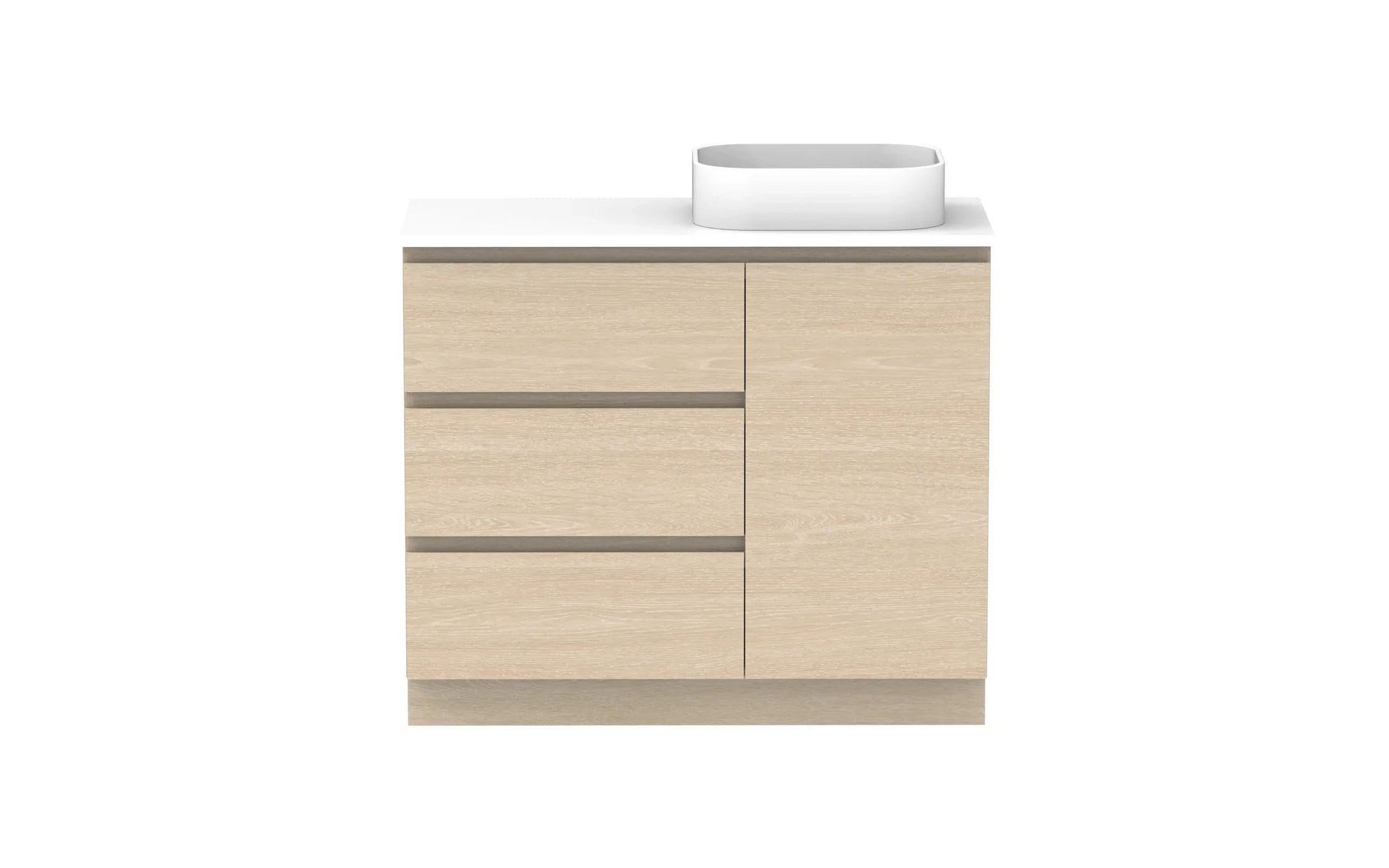 ADP Glacier Hamper Freestanding Vanity - 1050mm / Stone Benchtop / Right Hand Bowl