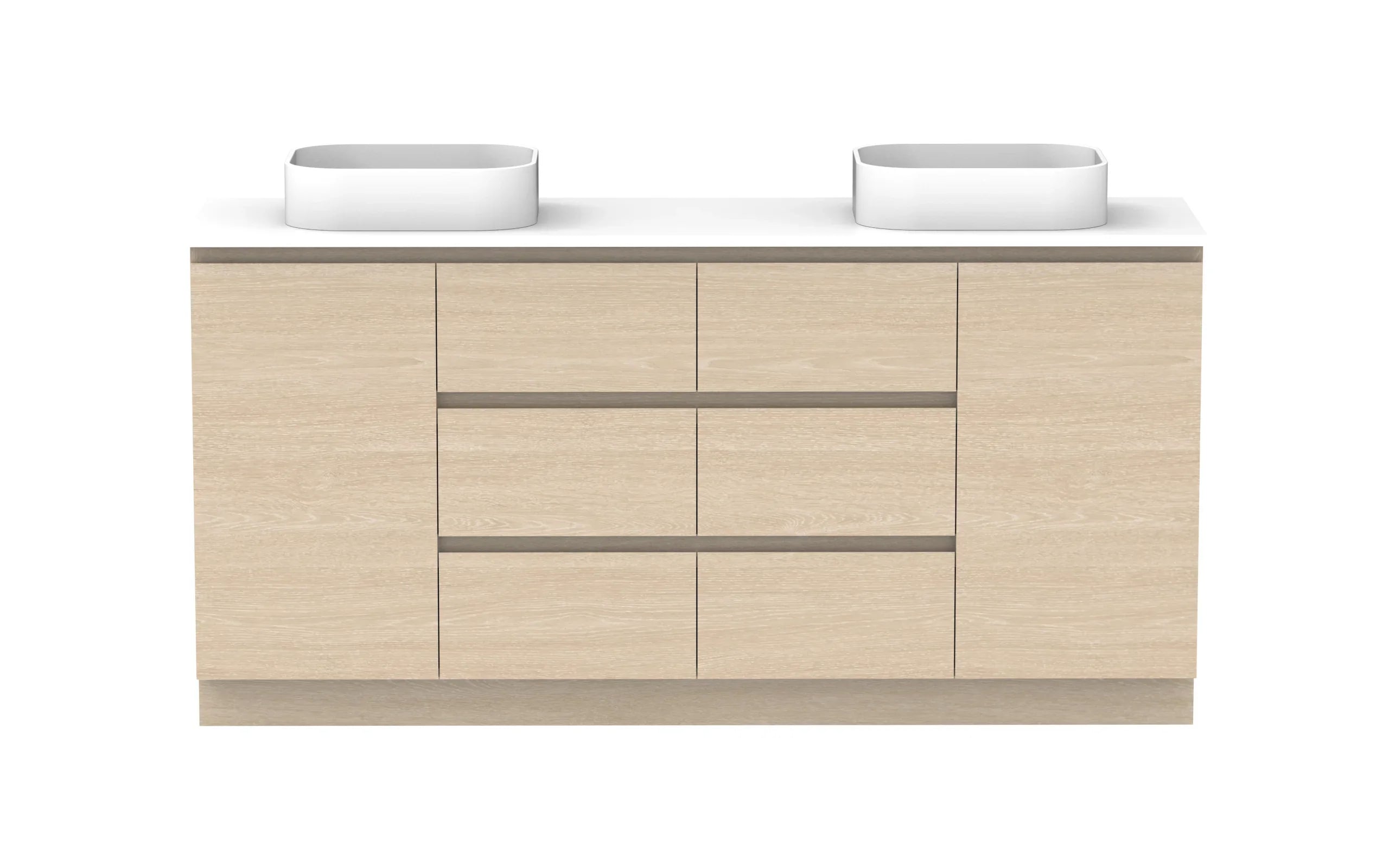 ADP Glacier Hamper Freestanding Vanity - 1800mm / Stone Benchtop / Double Bowl