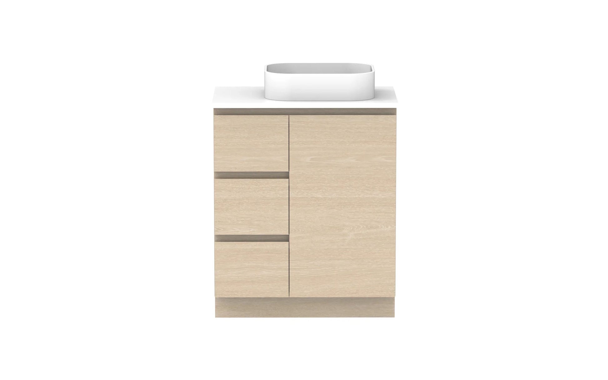 ADP Glacier Hamper Freestanding Vanity - 750mm / Stone Benchtop / Right Hand Bowl