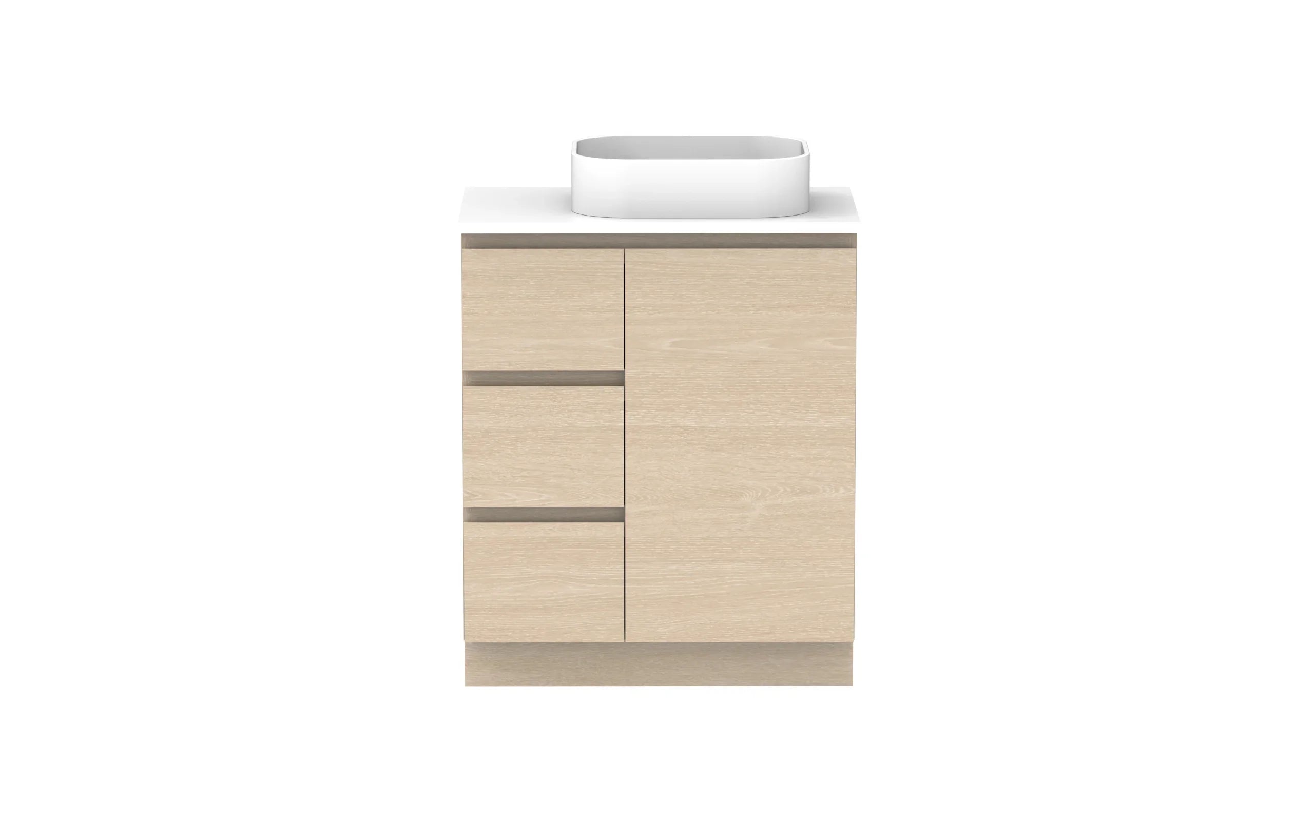 ADP Glacier Hamper Freestanding Vanity - 750mm / Stone Benchtop / Right Hand Bowl