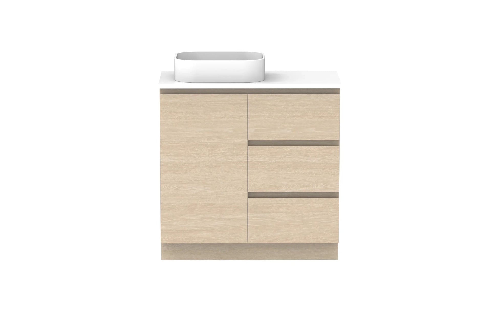 ADP Glacier Hamper Freestanding Vanity - 900mm / Stone Benchtop / Left Hand Bowl