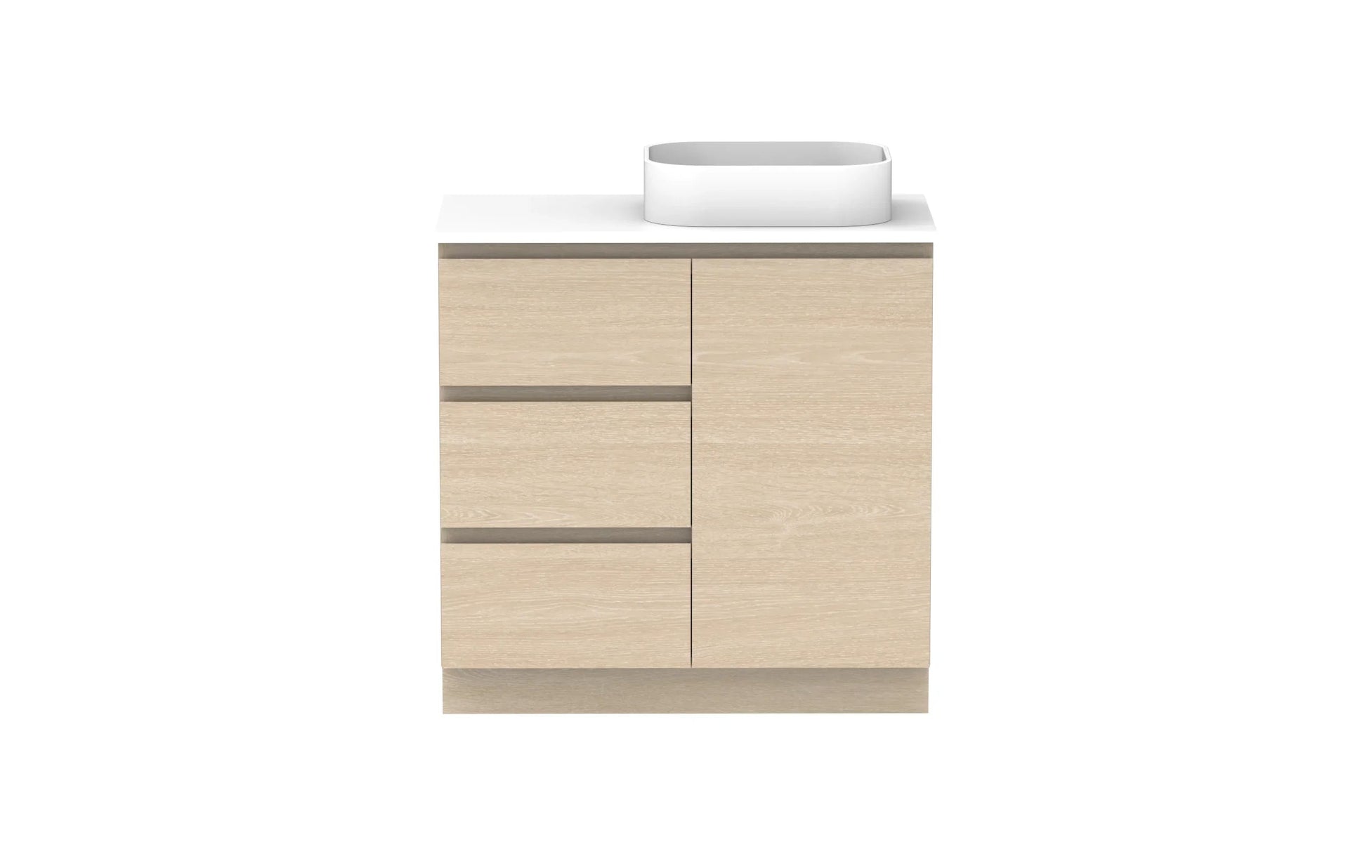 ADP Glacier Hamper Freestanding Vanity - 900mm / Stone Benchtop / Right Hand Bowl