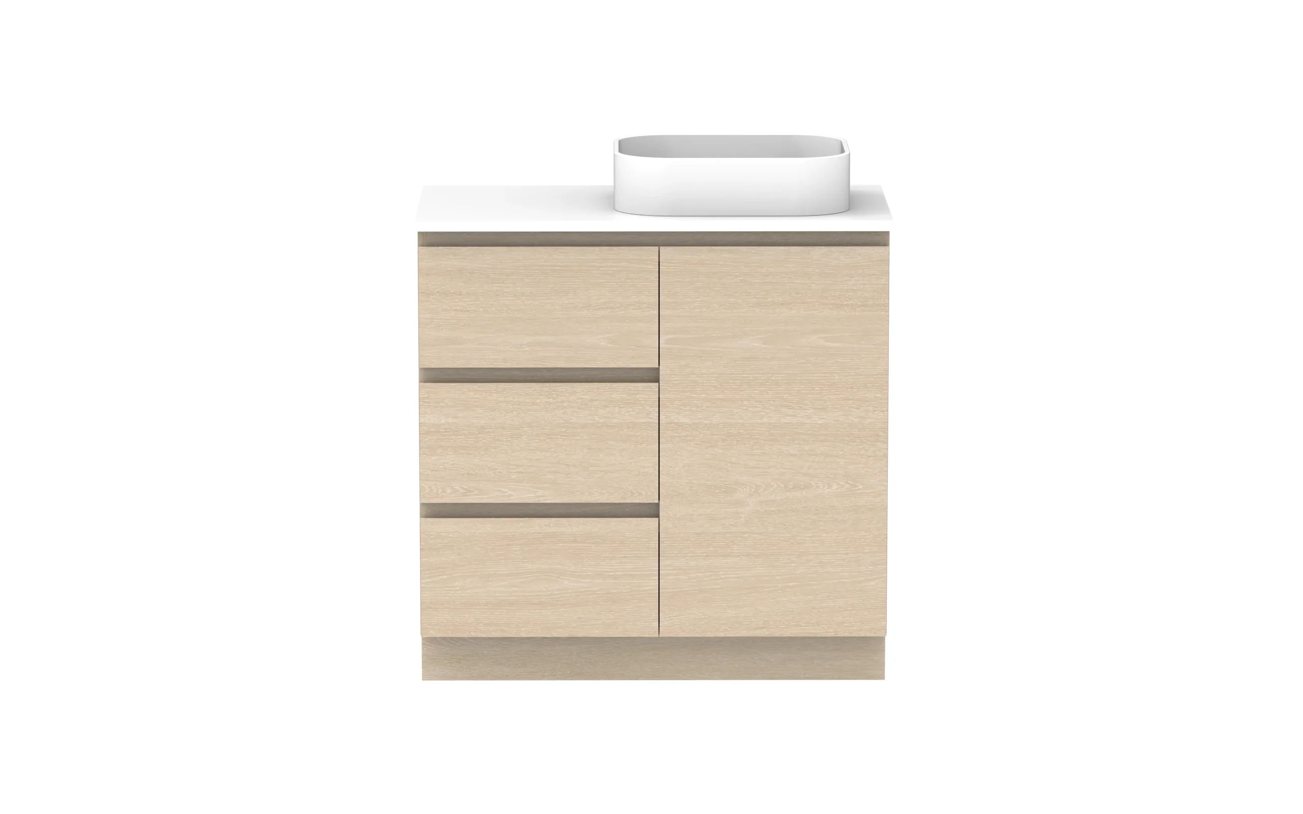 ADP Glacier Hamper Freestanding Vanity - 900mm / Stone Benchtop / Right Hand Bowl