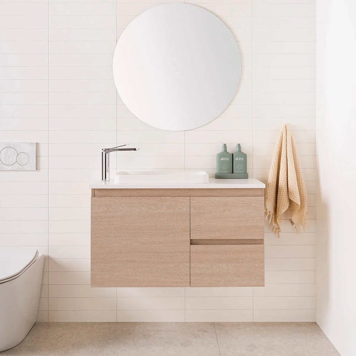 ADP Glacier Lite Ensuite Door & Drawer Twin Wall Hung Vanity - 1200mm / Cast Marble Moulded Top