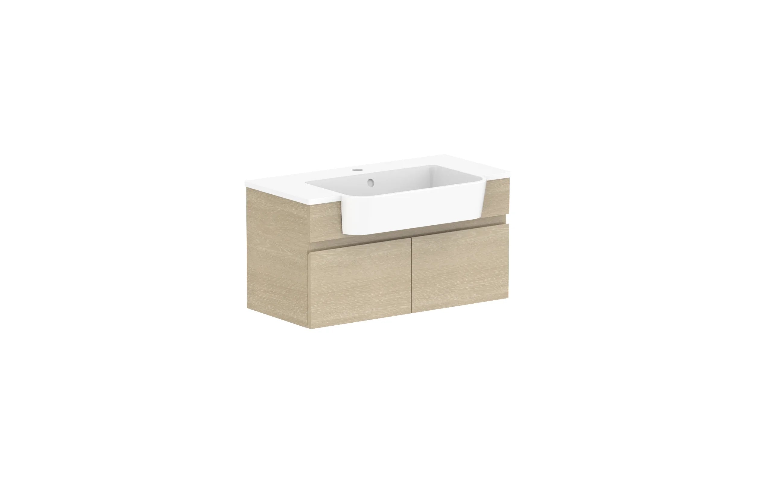 ADP Glacier Semi-Recessed All Door Slim Wall Hung Vanity - 750mm / Cast Marble Moulded Top / Centre Bowl