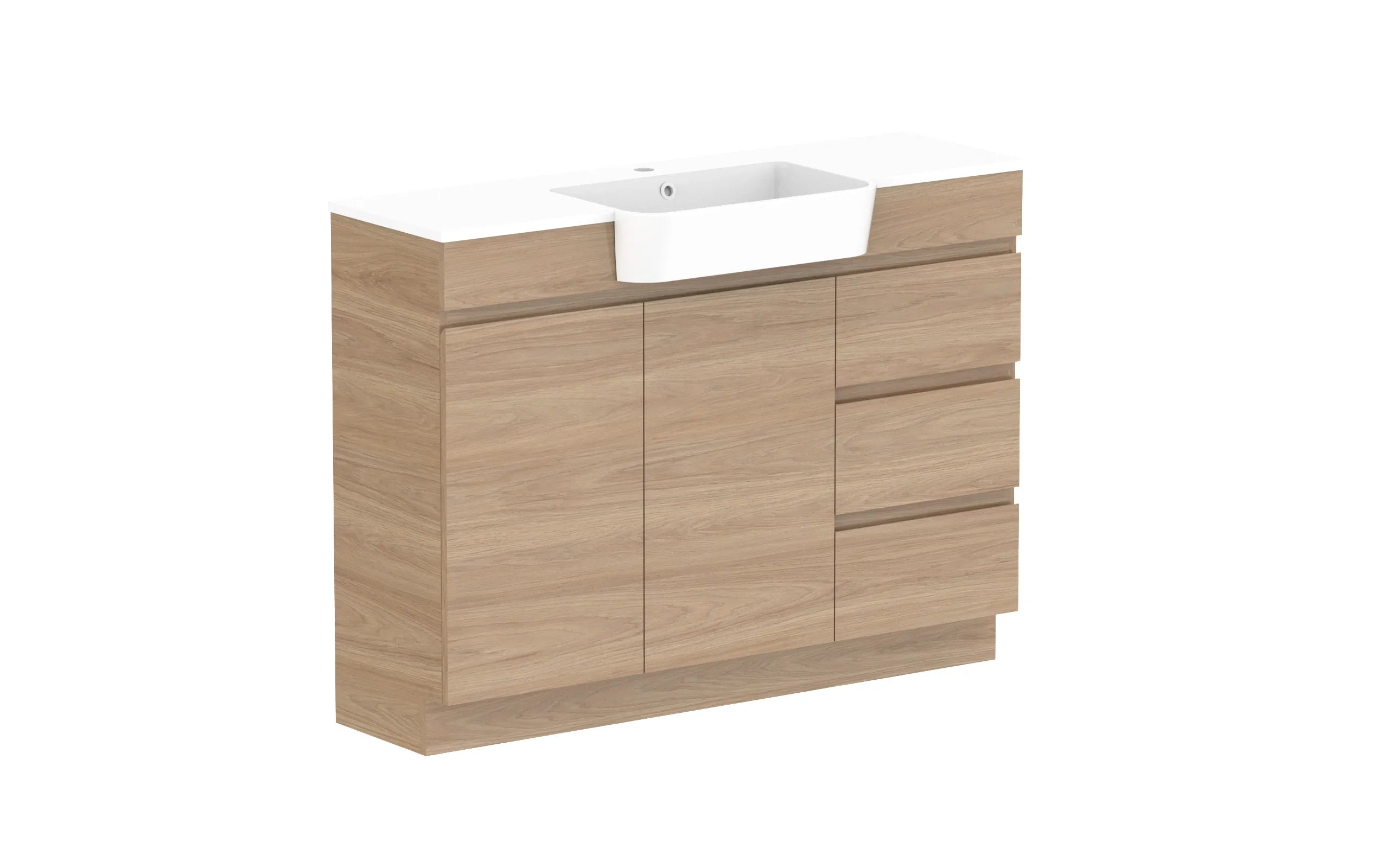 ADP Glacier Semi-Recessed Door and Drawer Trio Freestanding Vanity - 1200mm / Cast Marble Moulded Top / Centre Bowl