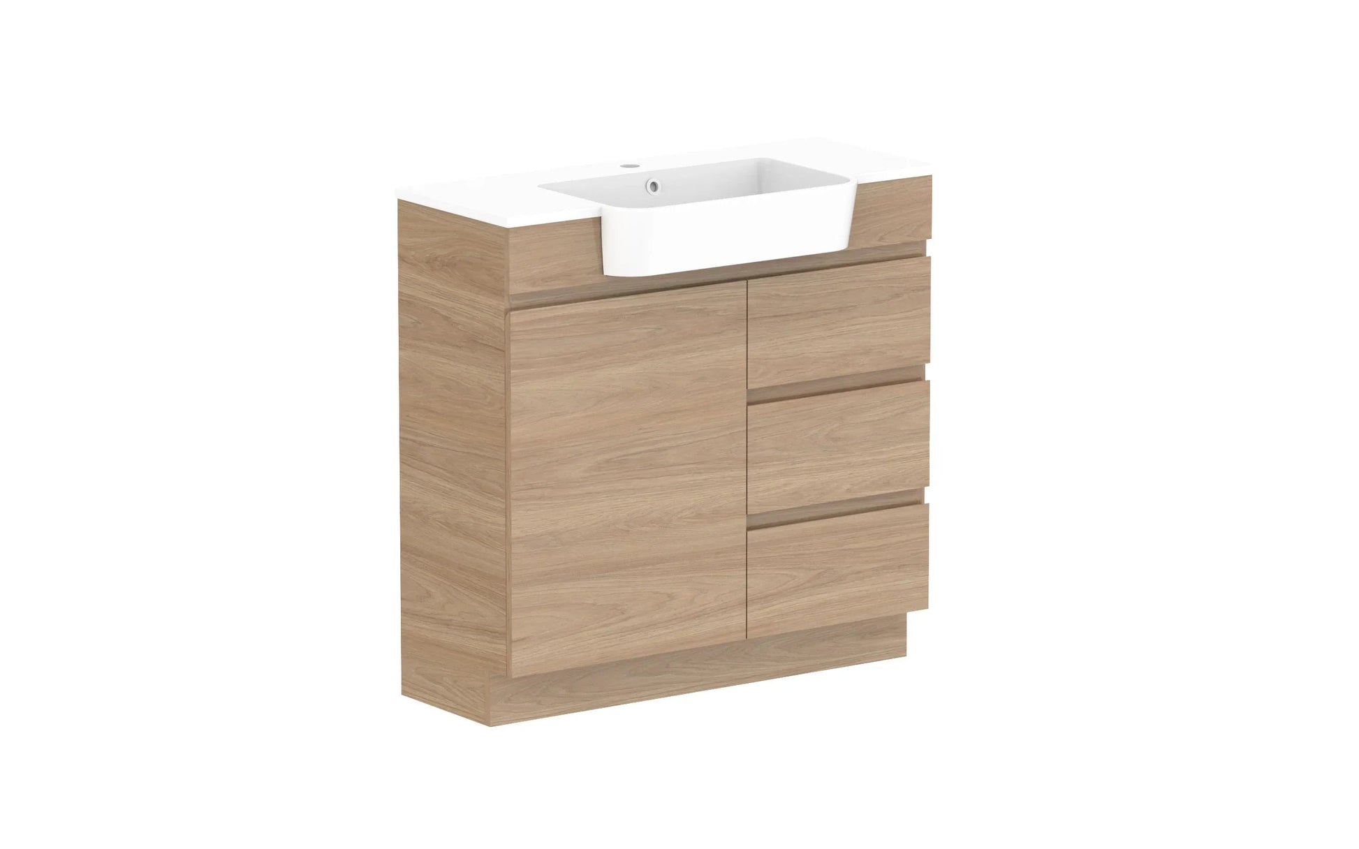 ADP Glacier Semi-Recessed Door and Drawer Trio Freestanding Vanity - 900mm / Cast Marble Moulded Top / Centre Bowl